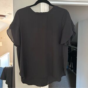 LOFT Black Flutter Sleeve Blouse Medium Petite